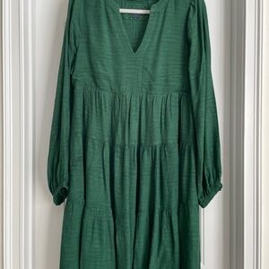 Maeve Forest Green Long Sleeve Ruffled Dress